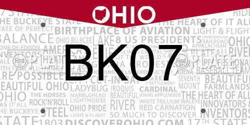 BK07 Ohio License Plate