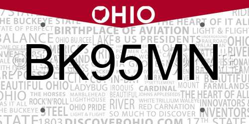 BK95MN Ohio License Plate