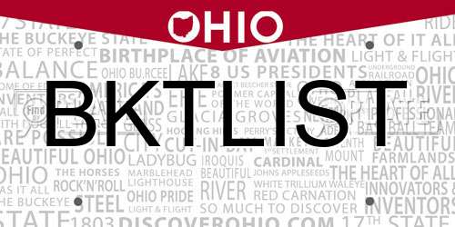 BKTLIST Ohio License Plate