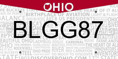 BLGG87 Ohio License Plate