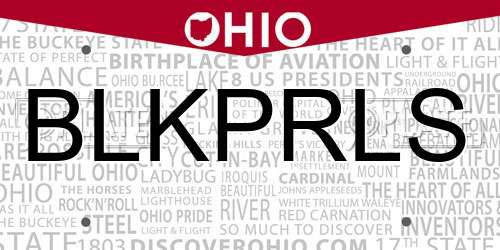 BLKPRLS Ohio License Plate