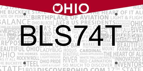 BLS74T Ohio License Plate