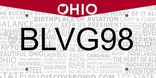 BLVG98 Ohio License Plate