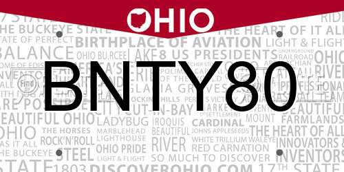 BNTY80 Ohio License Plate