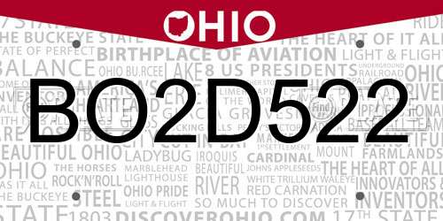 BO2D522 Ohio License Plate