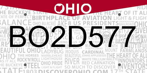 BO2D577 Ohio License Plate