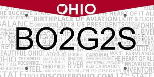 BO2G2S Ohio License Plate