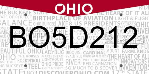 BO5D212 Ohio License Plate