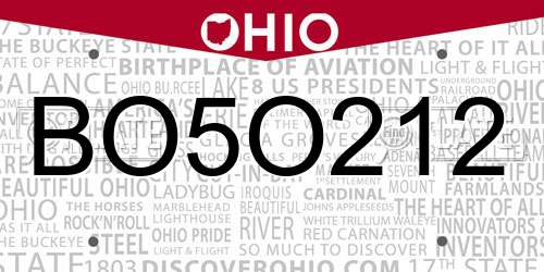BO5O212 Ohio License Plate