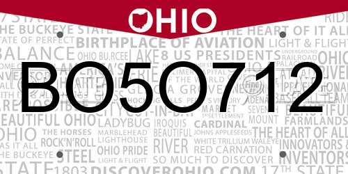 BO5O712 Ohio License Plate