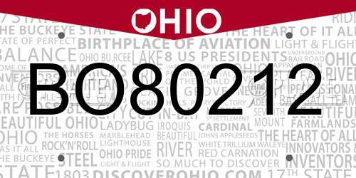 BO80212 Ohio License Plate