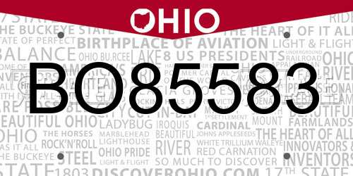 BO85583 Ohio License Plate
