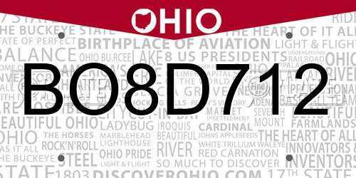 BO8D712 Ohio License Plate