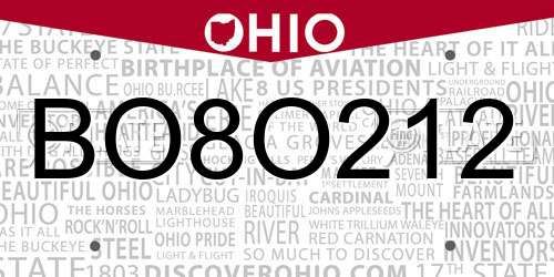 BO8O212 Ohio License Plate