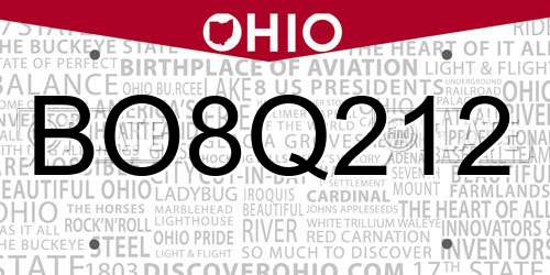 BO8Q212 Ohio License Plate