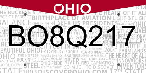 BO8Q217 Ohio License Plate