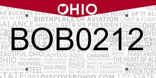 BOB0212 Ohio License Plate