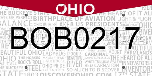 BOB0217 Ohio License Plate
