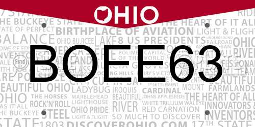BOEE63 Ohio License Plate