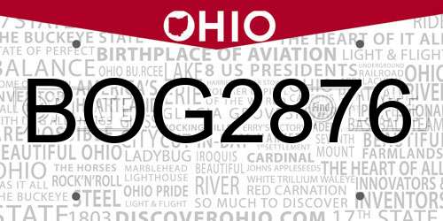 BOG2876 Ohio License Plate