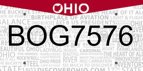 BOG7576 Ohio License Plate