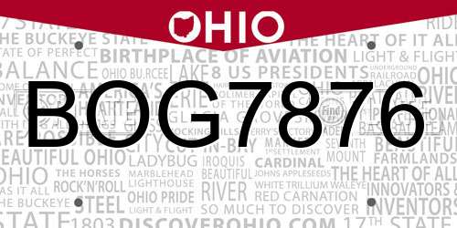 BOG7876 Ohio License Plate