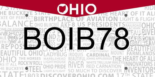 BOIB78 Ohio License Plate