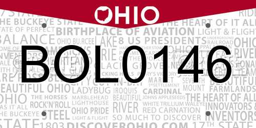 BOL0146 Ohio License Plate