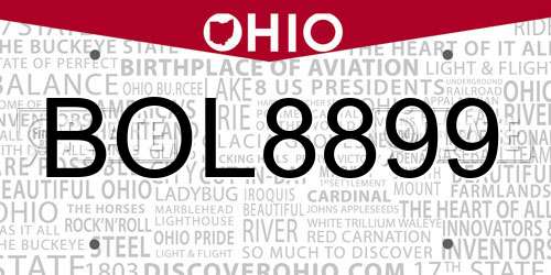 BOL8899 Ohio License Plate