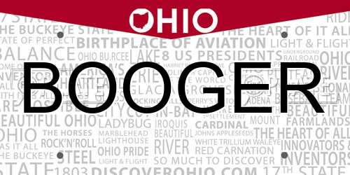 BOOGER Ohio License Plate
