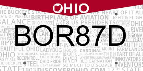 BOR87D Ohio License Plate