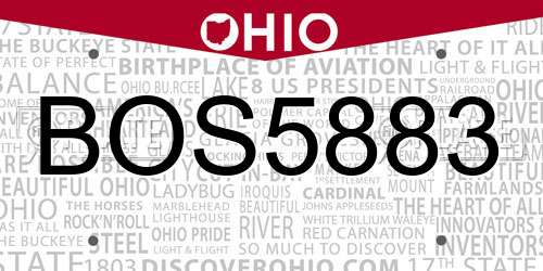 BOS5883 Ohio License Plate