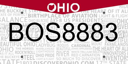 BOS8883 Ohio License Plate
