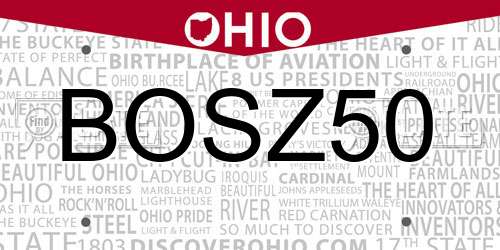 BOSZ50 Ohio License Plate