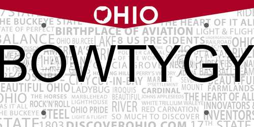 BOWTYGY Ohio License Plate