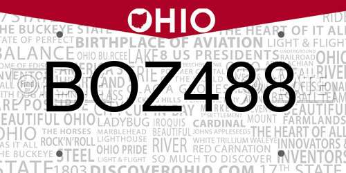 BOZ488 Ohio License Plate