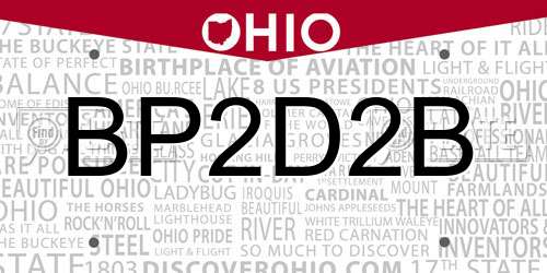 BP2D2B Ohio License Plate