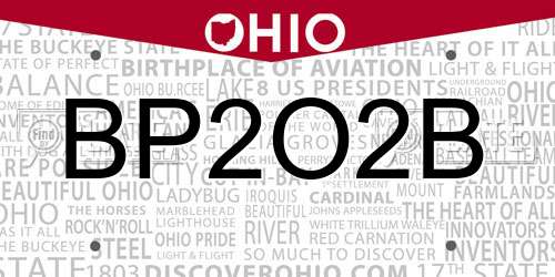 BP2O2B Ohio License Plate
