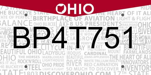 BP4T751 Ohio License Plate