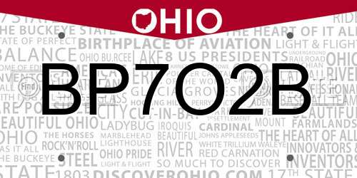BP7O2B Ohio License Plate