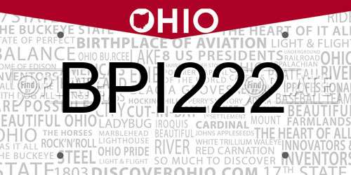 BPI222 Ohio License Plate
