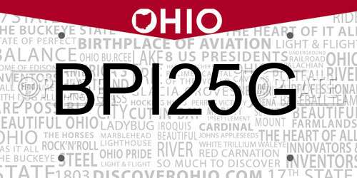 BPI25G Ohio License Plate