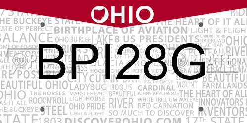BPI28G Ohio License Plate