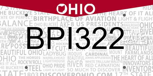 BPI322 Ohio License Plate
