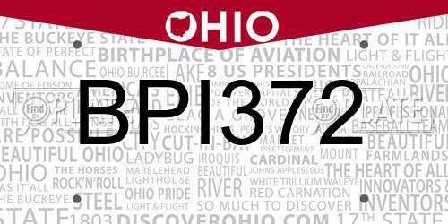 BPI372 Ohio License Plate