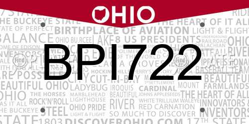 BPI722 Ohio License Plate