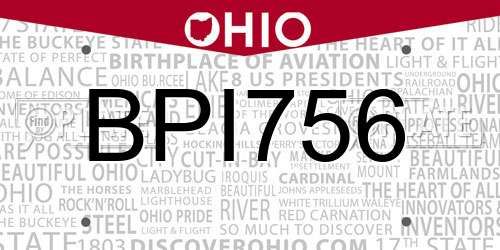 BPI756 Ohio License Plate