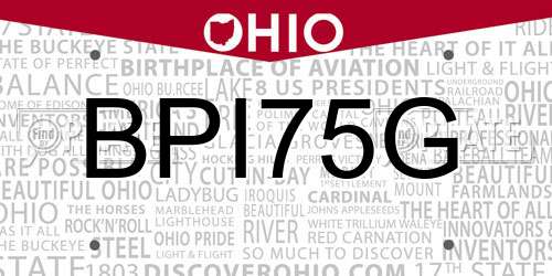 BPI75G Ohio License Plate