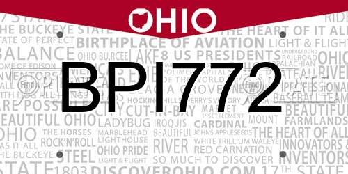 BPI772 Ohio License Plate
