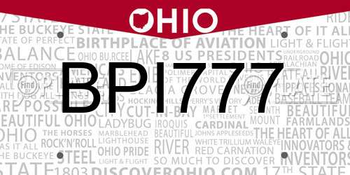 BPI777 Ohio License Plate